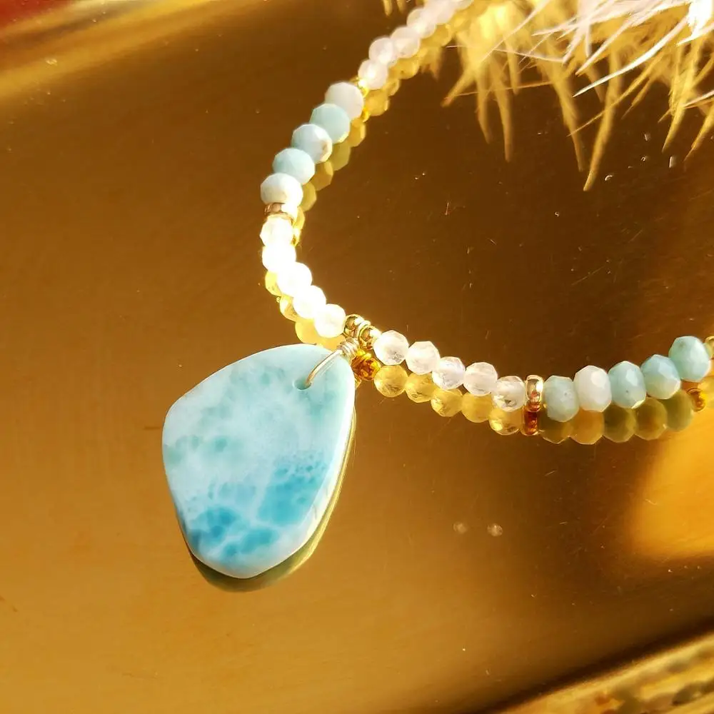 Lii Ji Genuine Moonstone Larimar Pendant Charms S925 Sterling Silver Delicated Handmade Necklace image 3
