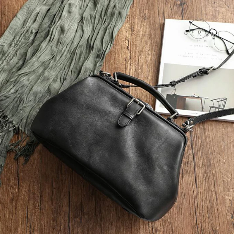 Original Genuine Leather Doctor Handbag 100% Cowhide Women Big Shoulder Bags High Quality Vintage Manual Paint Crossbody Bags