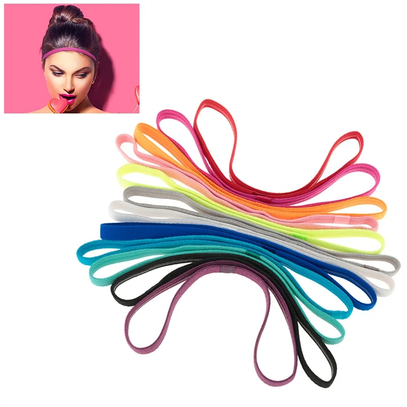 12Pcs โยคะผม Band ผู้หญิง Candy สี Headband สาวลื่นยาง Sweatband Running Gym ฟิตเนสออกกำลังกายอุปกรณ์เสริม