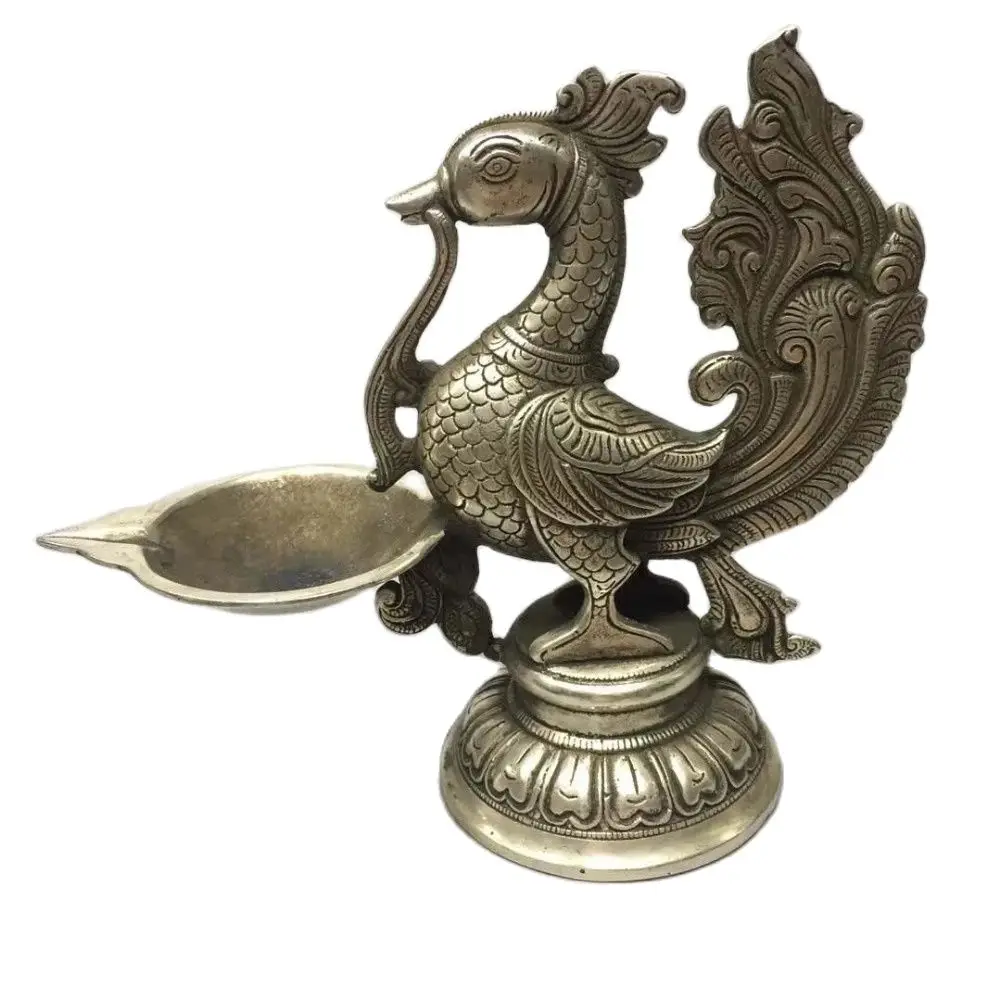 

MOEHOMES +CHINA Collectible Decorated Old Handwork Tibet Silver cock Statue Lampstand home decoration metal crafts