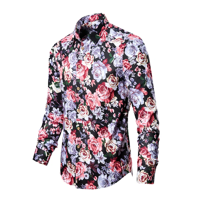 Man's shirts Cotton Vintage clothes flowers shirt Korean clothing  men's fashion Beach Men's clothing Long sleeve shirt Top 1025