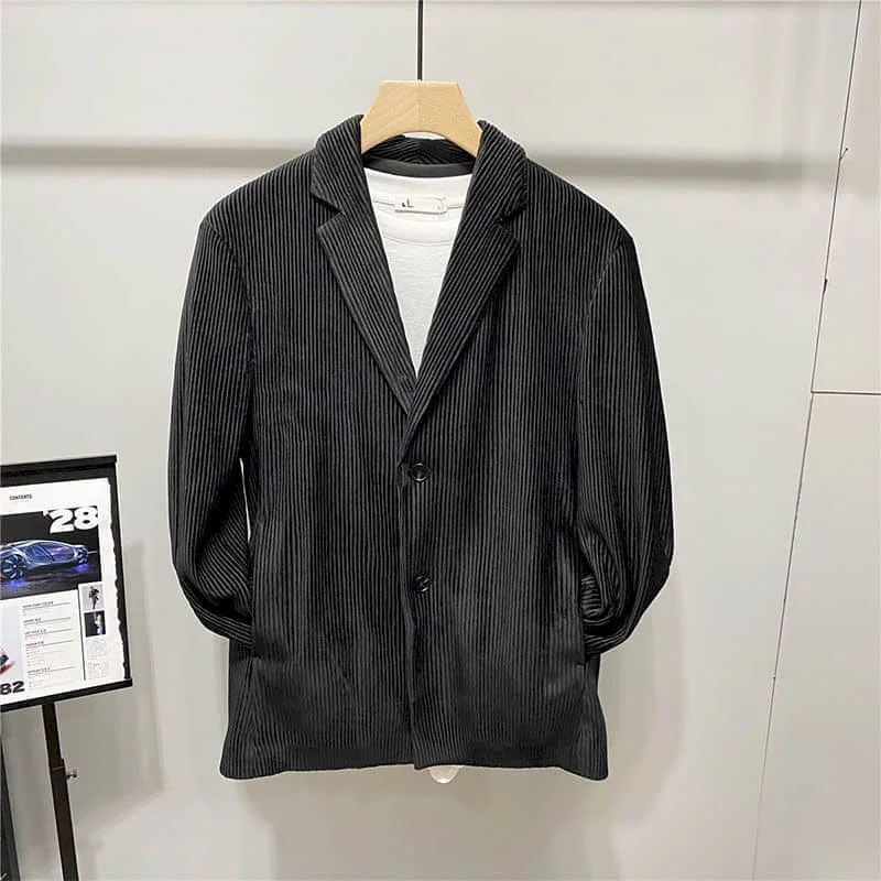 2024 Autumn and winter Corduroy suit two-piece suit men\'s autumn sagging suit handsome velvet pleated closure pants loose Korean