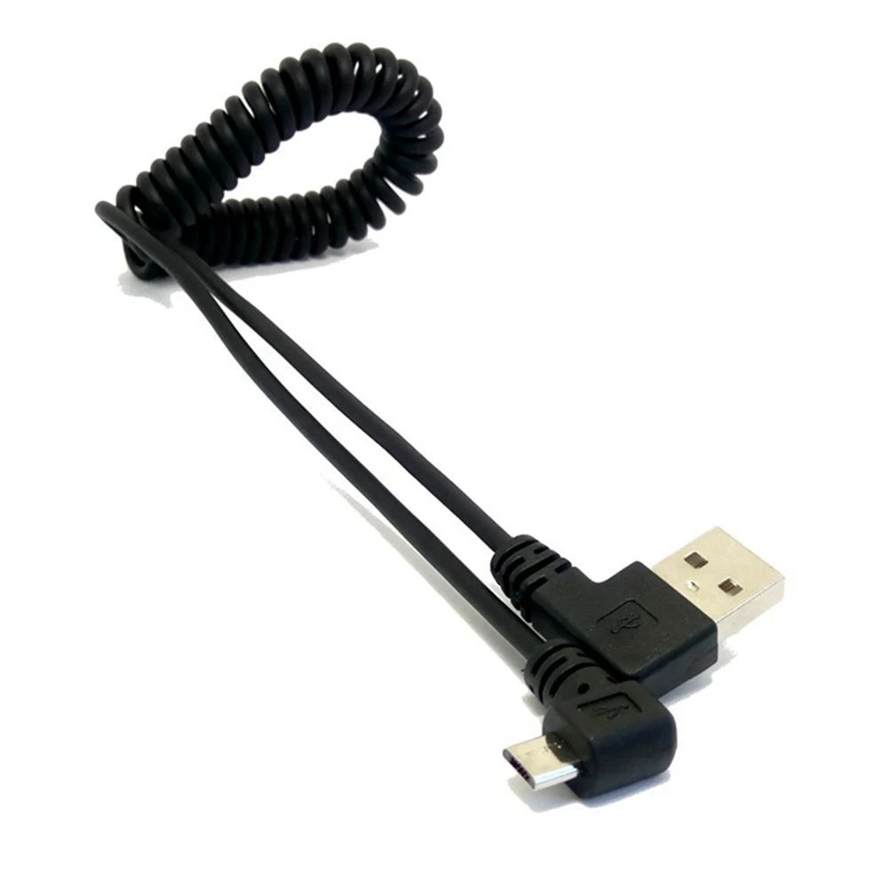 micro usb male 90 degree right angled to usb male left / right angled spring Retractable stretch cable sync data charge 1m