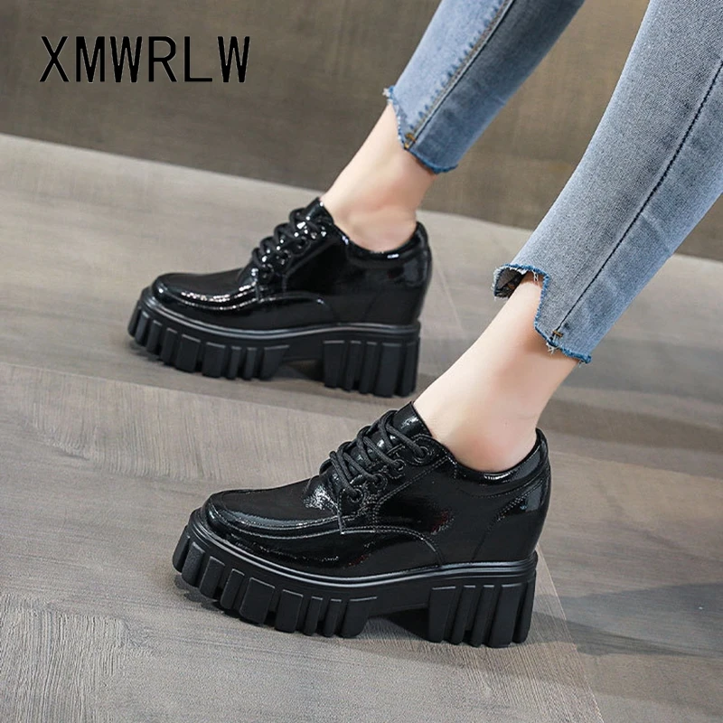 

XMWRLW Women's Platform Shoes 2021 Spring Autumn Patent Leather Hidden Heel Female Shoes Women Platform Shoe Casual Sneakers