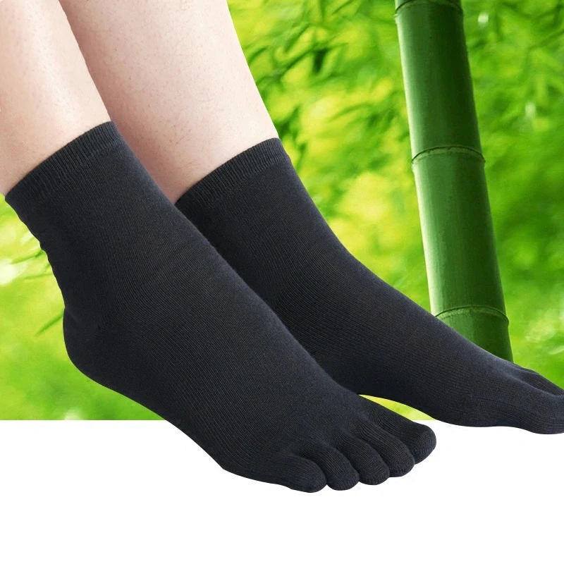 5 Pairs/Lot High Quality Bamboo Fiber Men\'s Five Toe Socks Set Spring Winter Business Black Tabi Short Socks for Male Big Size