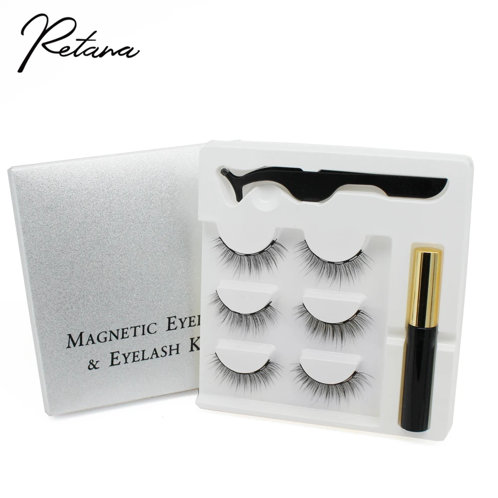 3D Magnetic Eyelash ขนตาปลอมแม่เหล็ก Eyelash ดินสออายไลเนอร์กันน้ำ Liquid แหนบชุดยาวขนตาแต่งหน้าเครื่องมือ