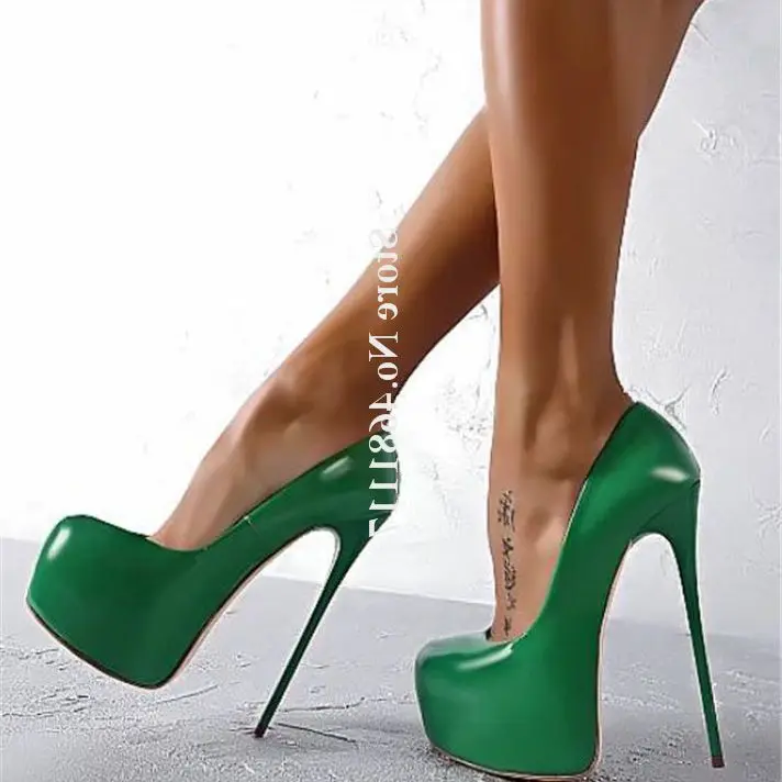 Round Toe Platform Pumps Super High Stiletto Heels Green Purple Formal Sexy Dress Shoes Brand Design Female Women Fashion Shoes