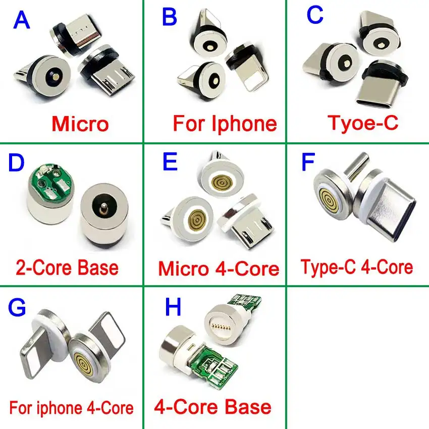 1Pcs Round Magnetic Plug Micro USB Magnetic Charger Cable Plug USB Type C Magnet Cable Adapter 360 Rotate  Cable Tips