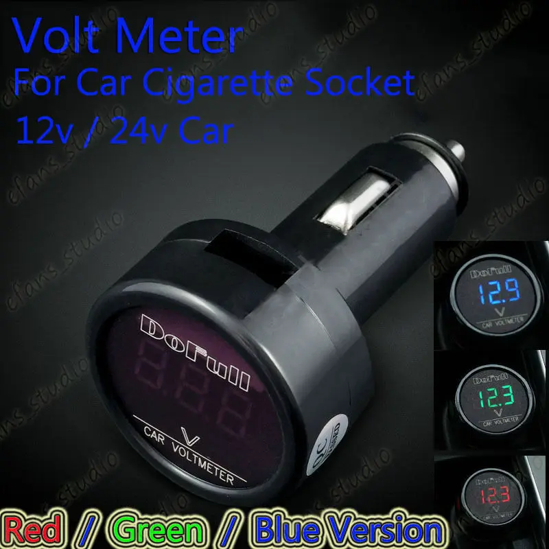 DC 12v 24v Digital Voltage Meter Gauge Auto Car Voltmeter Cigarette Accessories red/Blue/green version