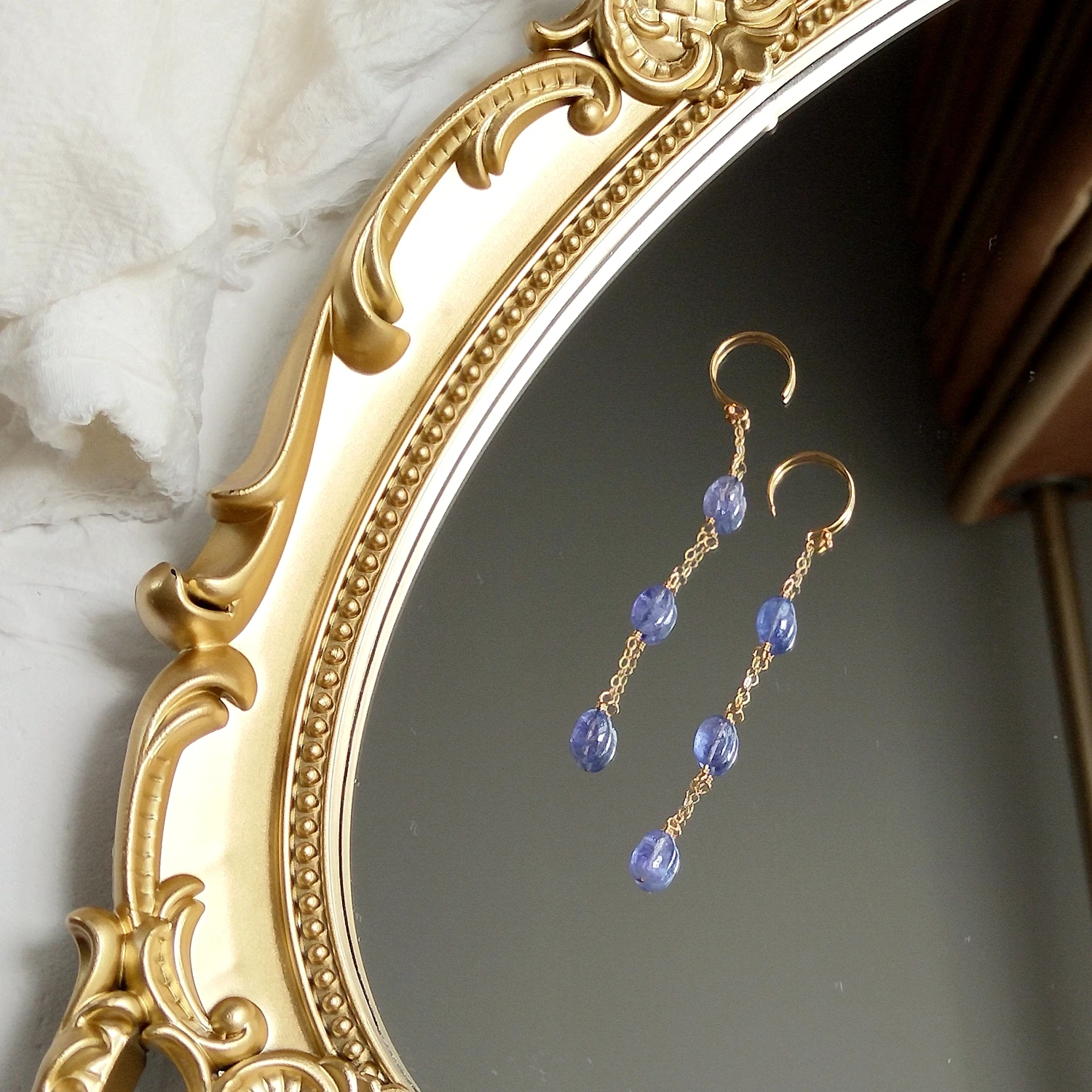 

Lii Ji Natural Tanzanite 14K Gold Filled Long Dangle Earrings Handmade Jewelry For Women Gift