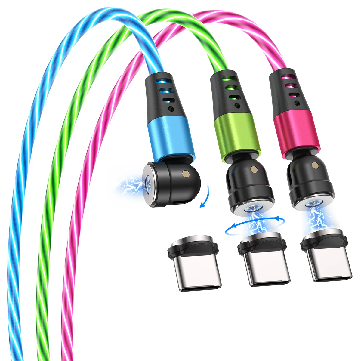 

AUFU Magnetic Cable LED Flowing Light Micro USB Cable for Samsung Type C Charging for Xiaomi for iPhone Magnet Charger Cord