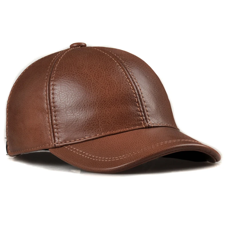 Sales Winter men brown/black Color Real Leather Baseball Caps Men Ladies Youth Duck Tongue Wamr Hats Hip Pop Bonnet Femme