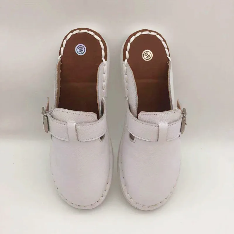 Careaymade-kapcie z prawdziwej skóry, ręcznie robione buty wygodne, modne białe letnie buty, niskie, aby pomóc obuwie — zdjęcie 2