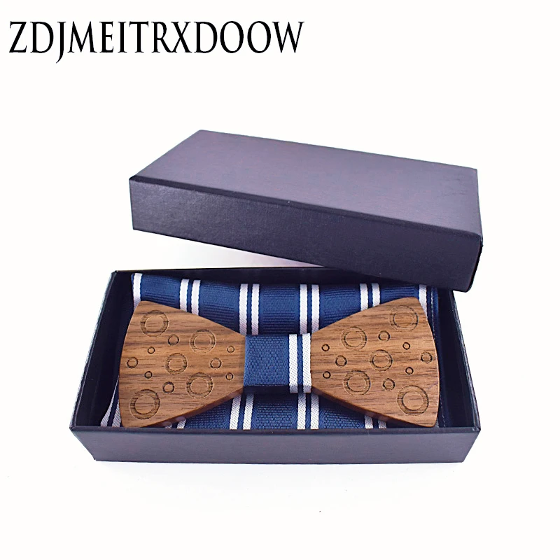 Pocket square Brooch Gravata Tie Hanky Cufflink Sets Wooden bow tie Ties for Mens Business Wedding Walnut Wood Laser Engraving