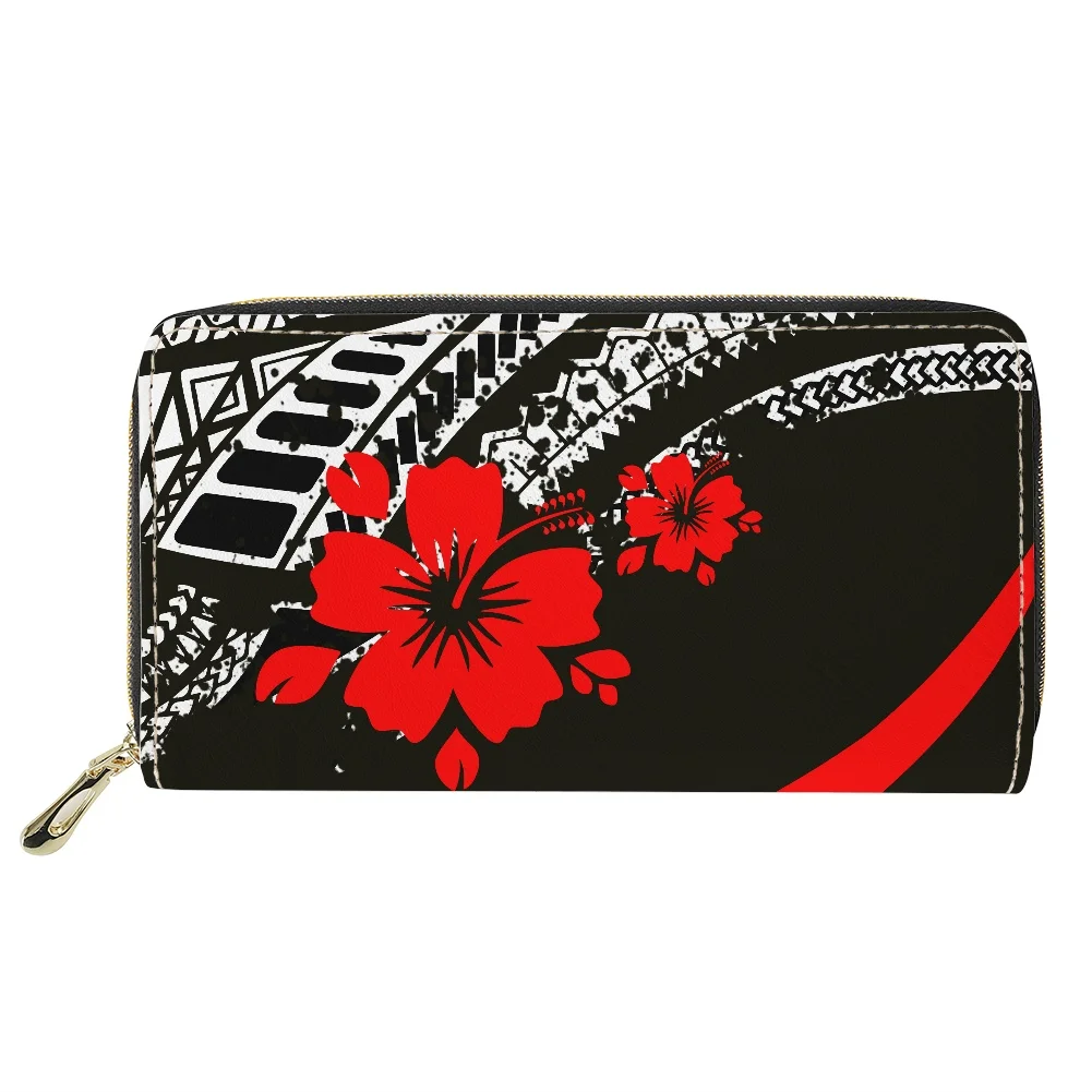 

Hycool 2022 New Polynesian Tribal Hawaii Flower Designer Women Wallets Zipper Credit Card Holder Long Luxury Woman Wallet