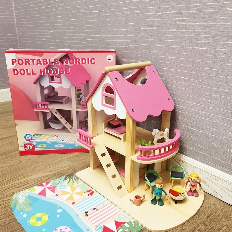 Wooden Portable Princess Doll House Baby Play House Children'S Educational Interactive Furniture Toy House Decoration Doll LC002