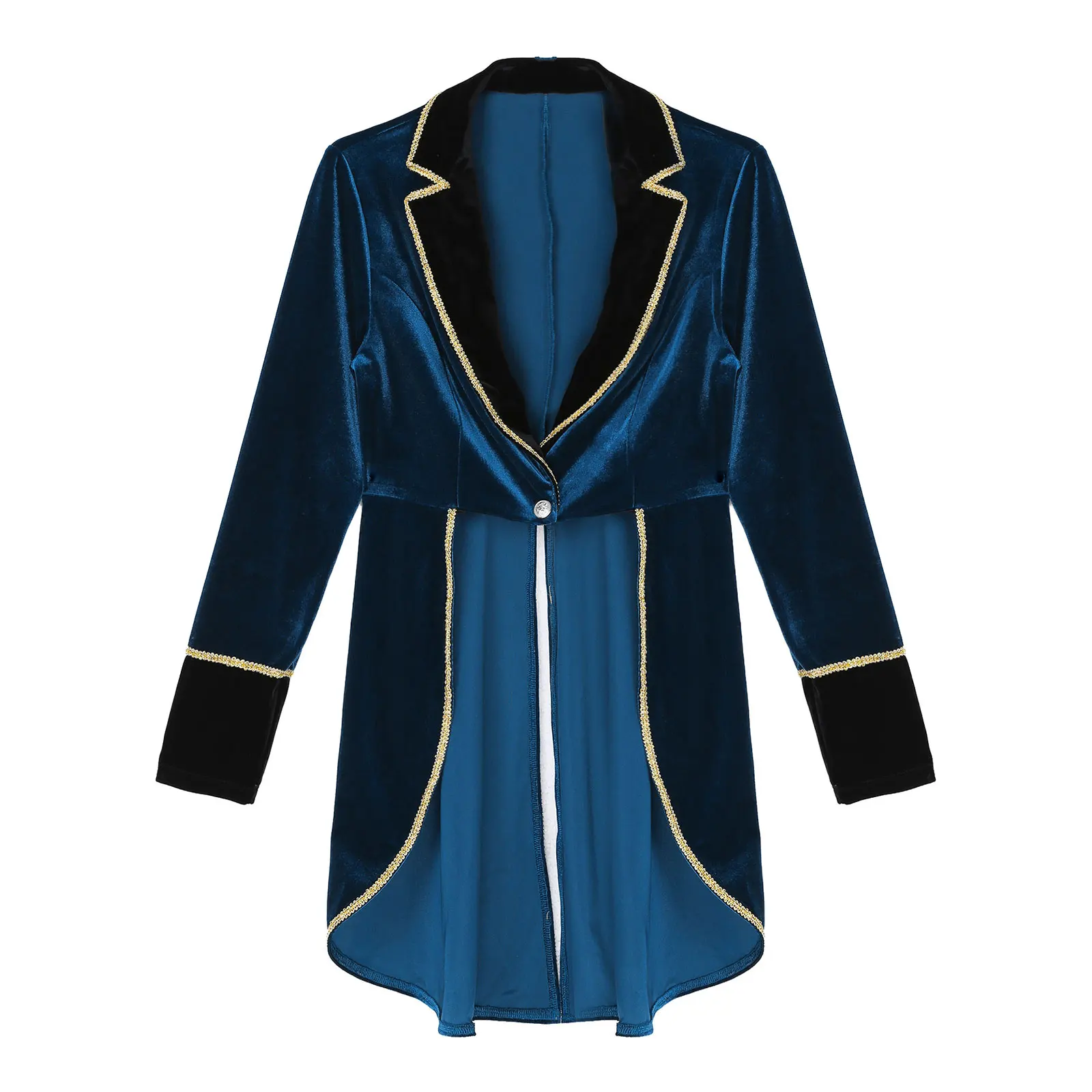 Women Queen Circus Cosplay Costume Long Sleeve Lapel Velvet Tuxedo Coat Swallow-Tailed Jacket for Halloween Theme Party Dress Up