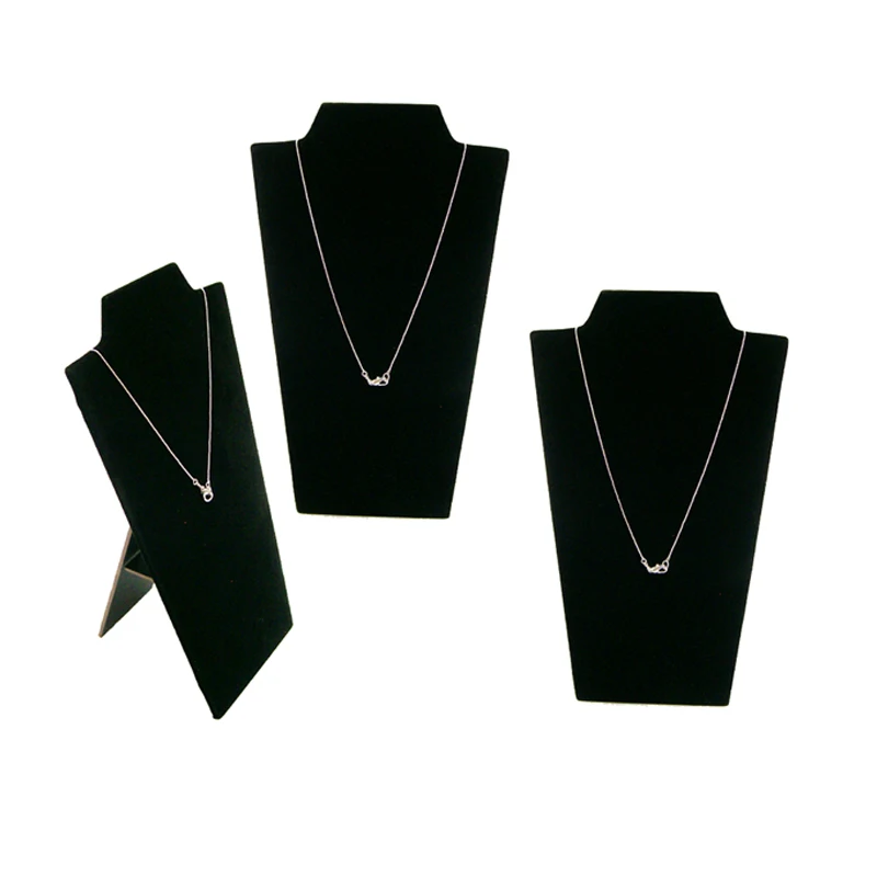 

Wholesale 3Pcs Black Velvet Necklace Easel Showcase Pendant Chain Jewelry Display Organizer Rack Necklace Storage Collar Stand S