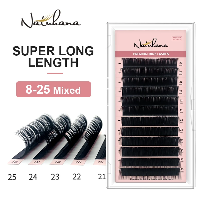 NATUHANA 8-25mm Super Long Length Eyelash Extension Korean PBT False Mink Eyelashes Individual Synthetic Silk Fake Lashes Cilios