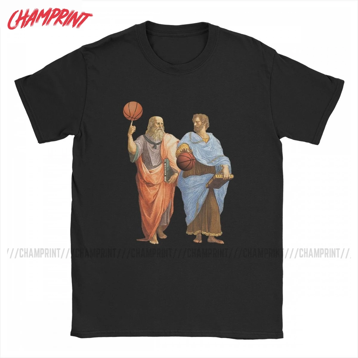 

Men's T-Shirts Plato And Aristotle In Epic Basketball Match Vintage 100% Cotton Tees Socrates T Shirts O Neck Tops Plus Size