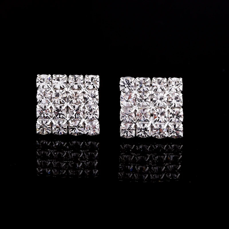 TDQUEEN Stud Earrings for Women Crystal Rhinestone Bridal Wedding Silver Plated Square Earring Brincos Cute Ear Stud Earrings