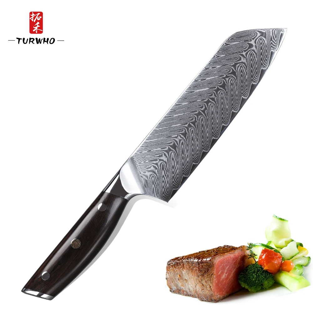 

TURWHO 7'' inch Santoku Kitchen Knives 67 layers Damascus Steel Chef Knife Dealing with Meat Vegetables Red Sandalwood Handle