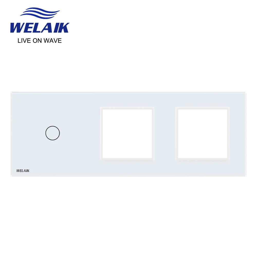 WELAIK EU 3Frame 222*80mm Wall Touch Switch Socket Outlet Square Hole Crystal Tempered Glass Panel Only DIY Parts  A39188W1