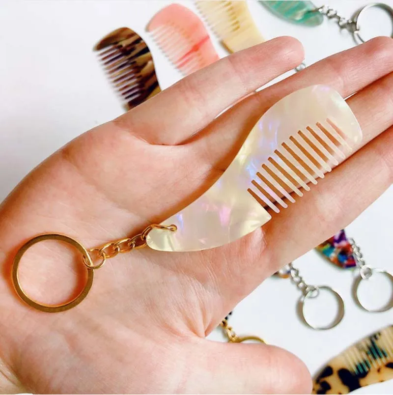 Acetate Mini Combs Portable Men Women Travel Keyring Hair Brush Leopard  Hair Styling Accessories Decorative Keychains Gift