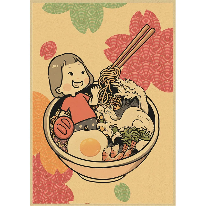 Kraft Paper painting Japanese style ramen abstract phrases restaurant kitchen home decor living Art Decor posters