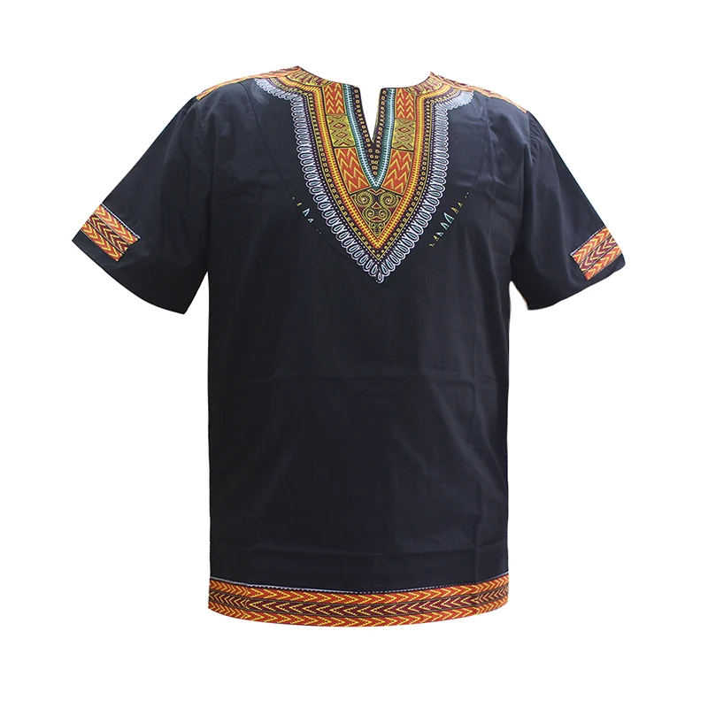 

Dashikiage African Dashiki Traditional Print Short Sleeve V-Neck Fashion Bohe Men Top-Shirt