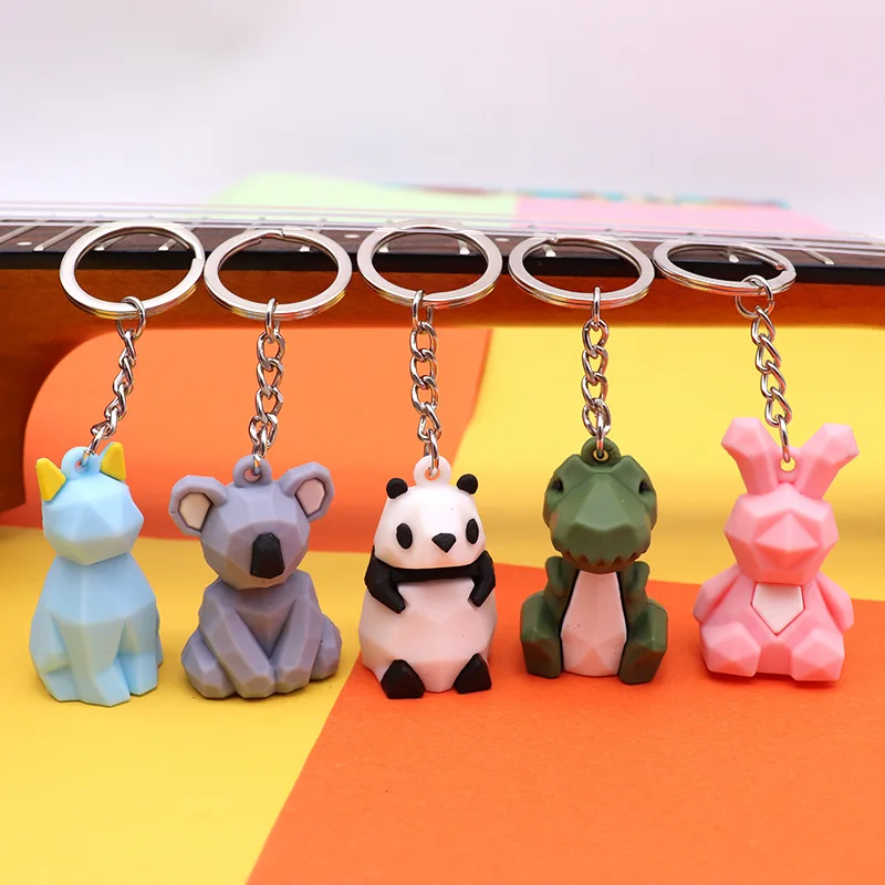 New Fashion Stereo Cute Dinosaur Keychain Key ring Panda Koala Fox Multiple Animal Keychain Cartoon Mobile Phone Bag Fun Pendant