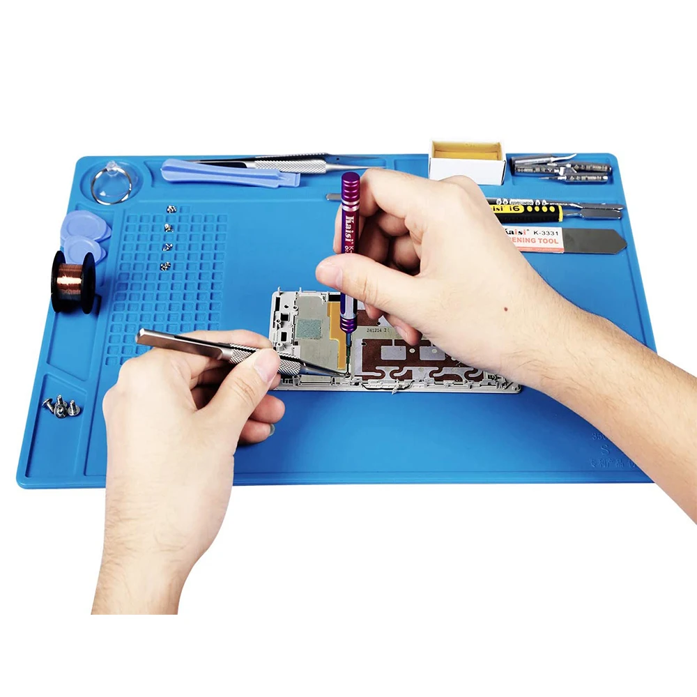 Soldering Mat Heat-Resistant Repair Working Silicone Pad with Magnetic Groove Adsorption Screw Storage Grid for Phone PC Repair