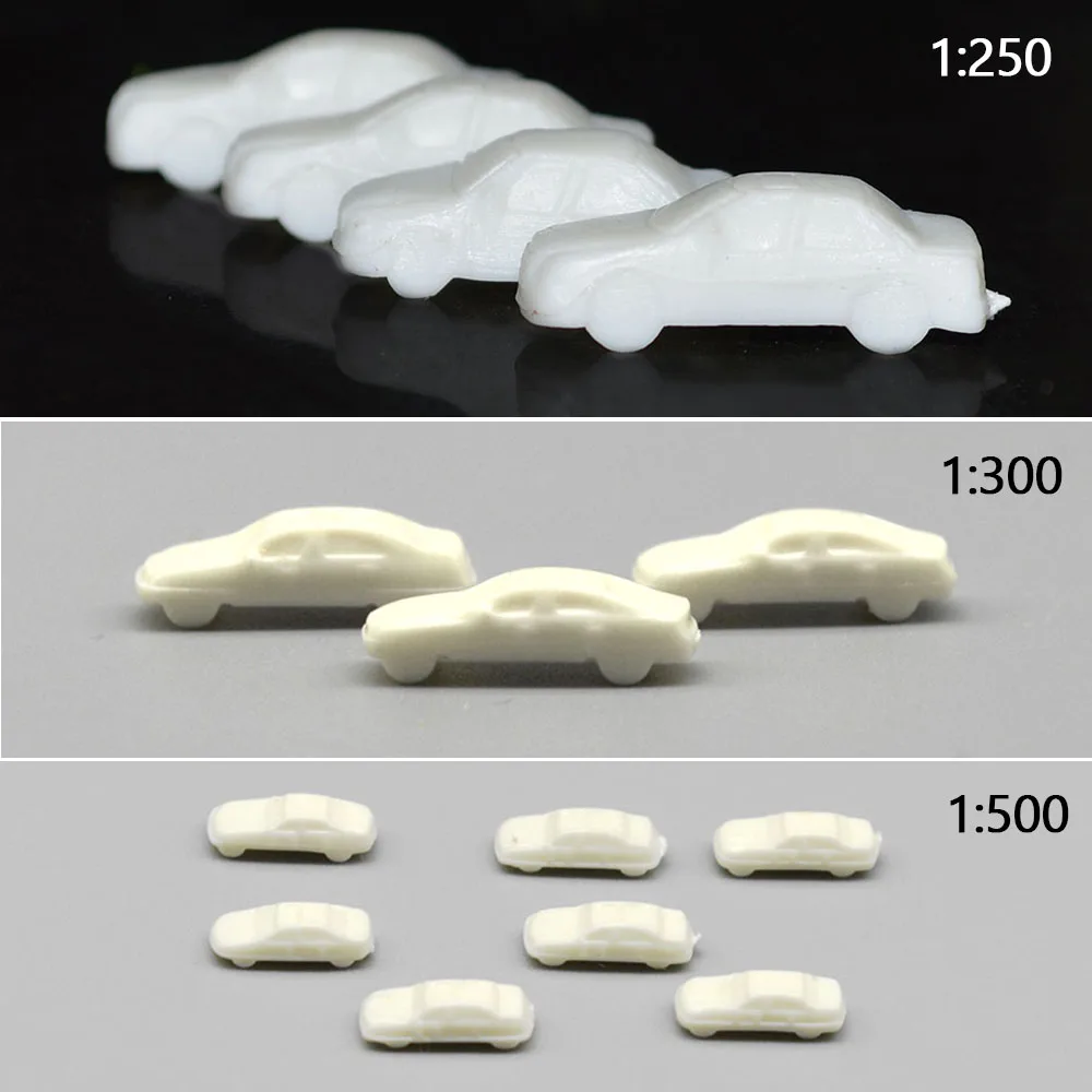 50Pcs Miniature Model Car 1:250/300/500 Scale White ABS Mini Plastic Model Cars