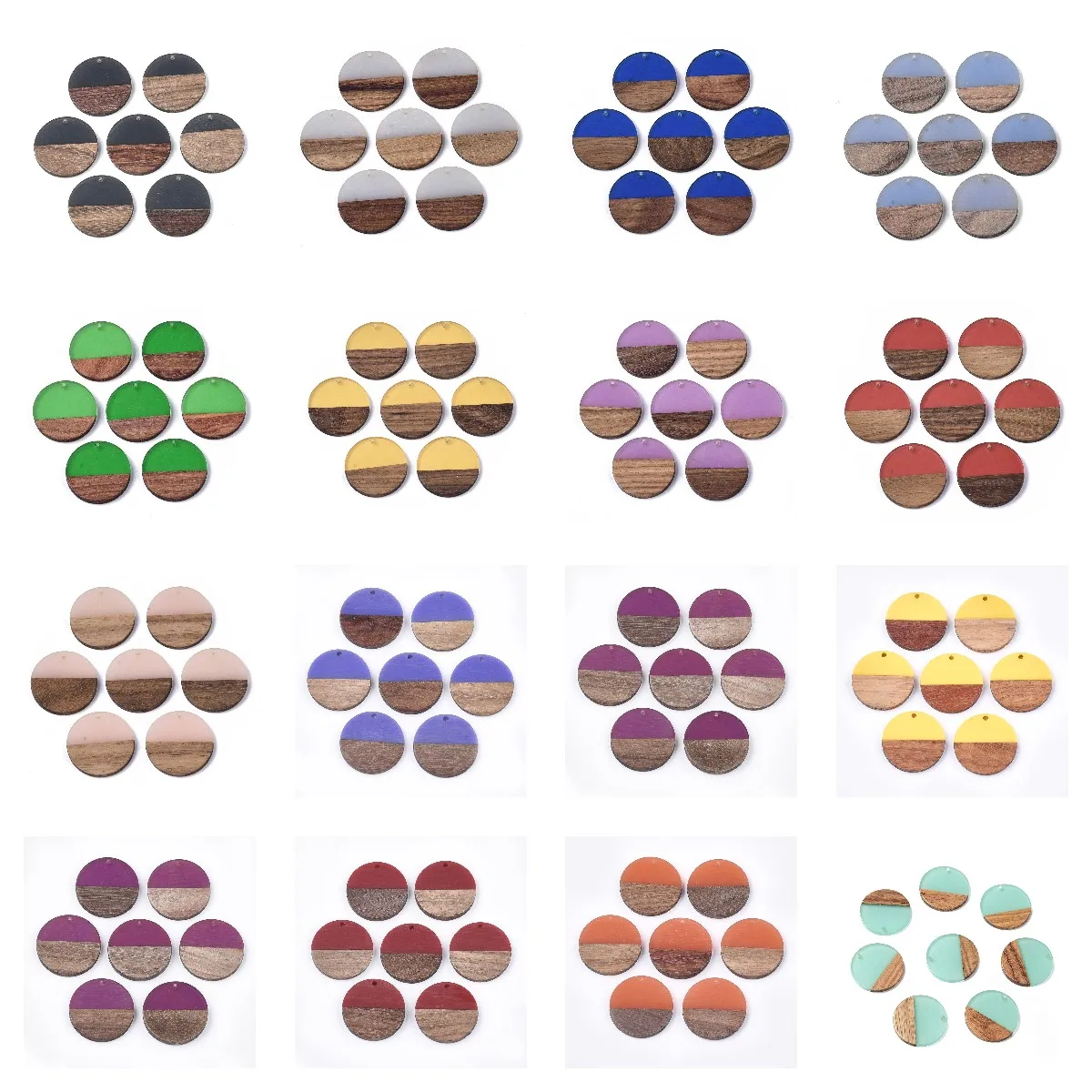 50Pcs 28mm Flat Round Wood Resin Charm Pendant For Necklace Bracelet Earring Dangles Drop DIY Craft Jewelry Making Accessories