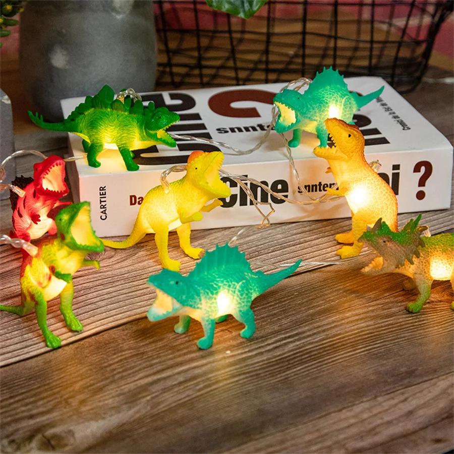 Guirlande lumineuse de noël en forme de dinosaure, 10 ou 20led, pour fête d'anniversaire, cadeau idéal pour une chambre d'enfant