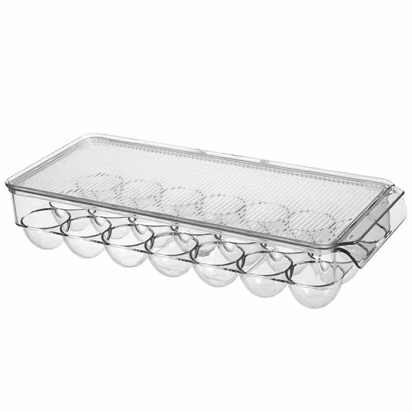 12/14/21 Grids Clear Covered Egg Holders for Refrigerator Tray Storage Box Dispenser Stackable Plastic Eggs Containers Free