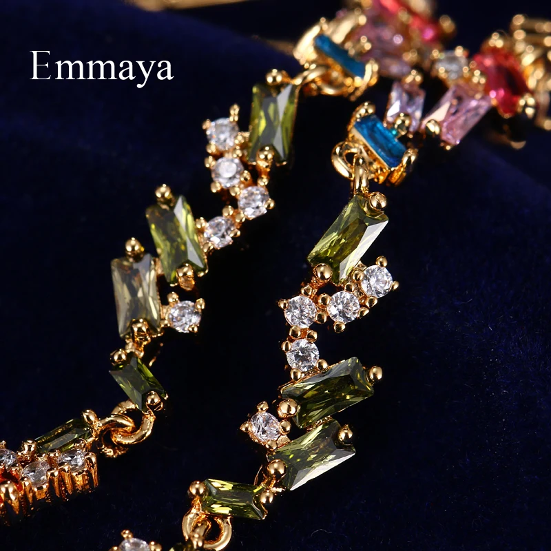 Emmaya Fascinating Design Rainbow Colors Geometry Zirconia Long Earring For Female Elegant Dress-up Wedding Party Eye-catching