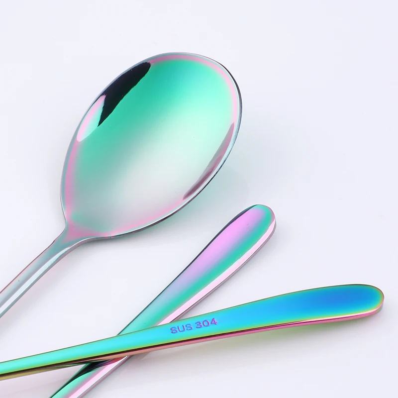 Rainbow Multi-function Tablespoon, Korean Style Dinner Spoons, Long Handle Dessert Ice Scoop, Soup spoons