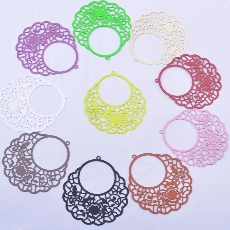 30pcs AB6589 39*43mm Painted Brass Flower Charms Filigree Jewelry  Earring Findings