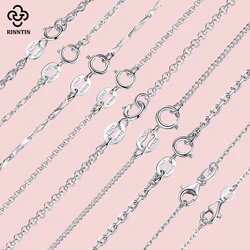 Rinntin 925 Sterling Silver Basic Women's Neck Chain Cable Bamboo Twisted Chain Fashion Side Bead Box Chain Necklace Jewelry