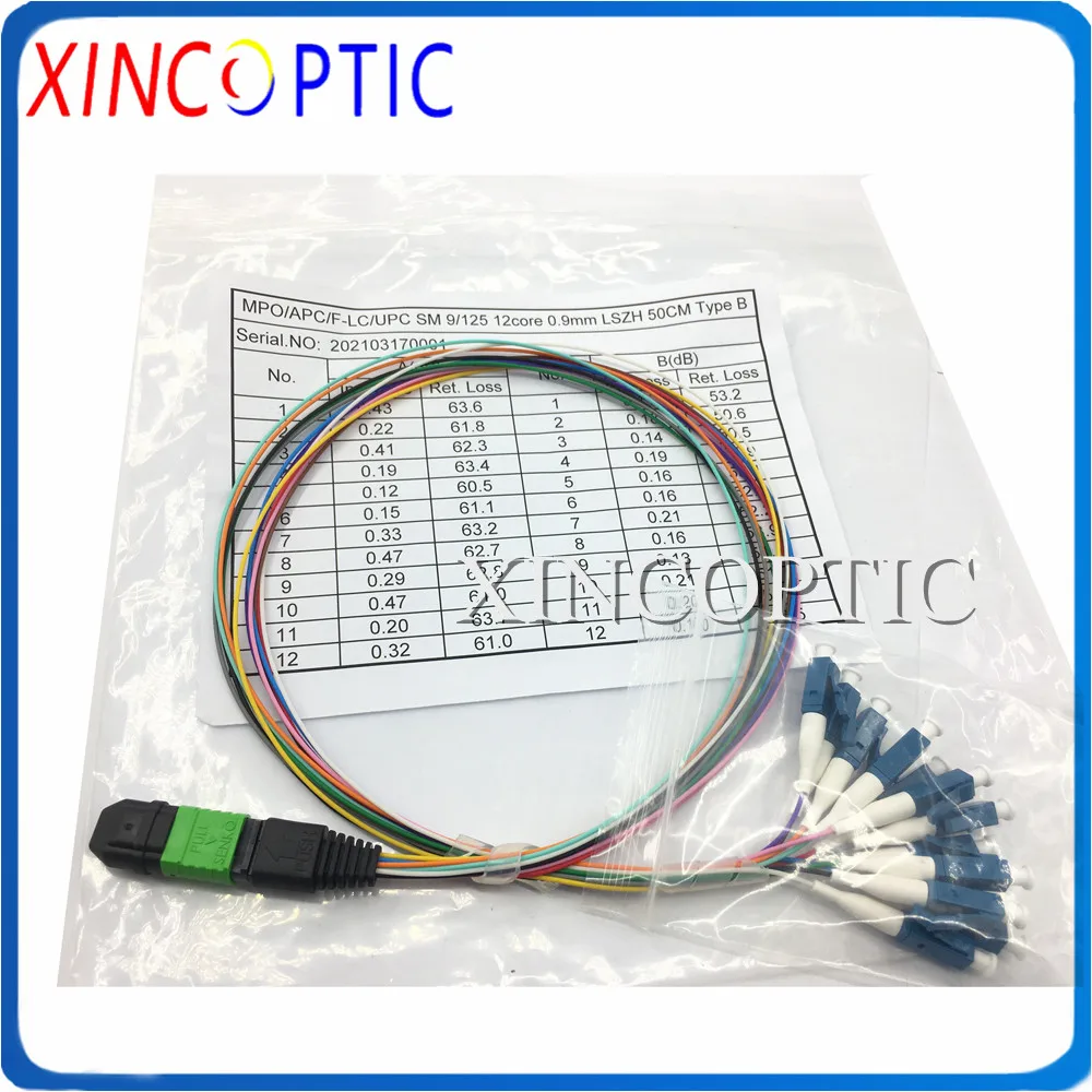 0.5M 12F MPOAPC Female to SC/ST/FC/LCUPC SM 12Strands FTTH Fanout/Trunk Fiber Optic Patch Cord Cable Pigtail