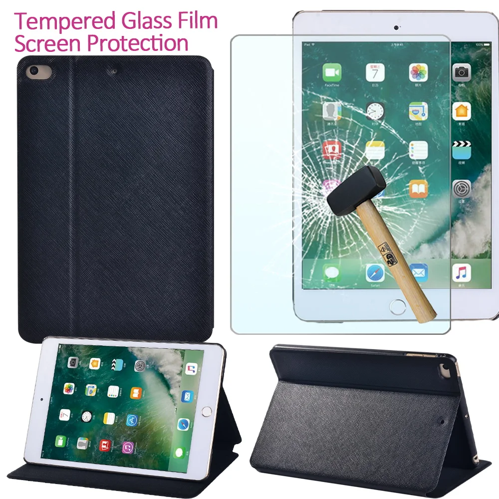 For Apple IPad Mini 1 2 3 4 5 7.9 Inch Tablet Cover Flip Stand PU Leather +Screen Protector 9H 0.3mm Tablet Protective Film+ Pen