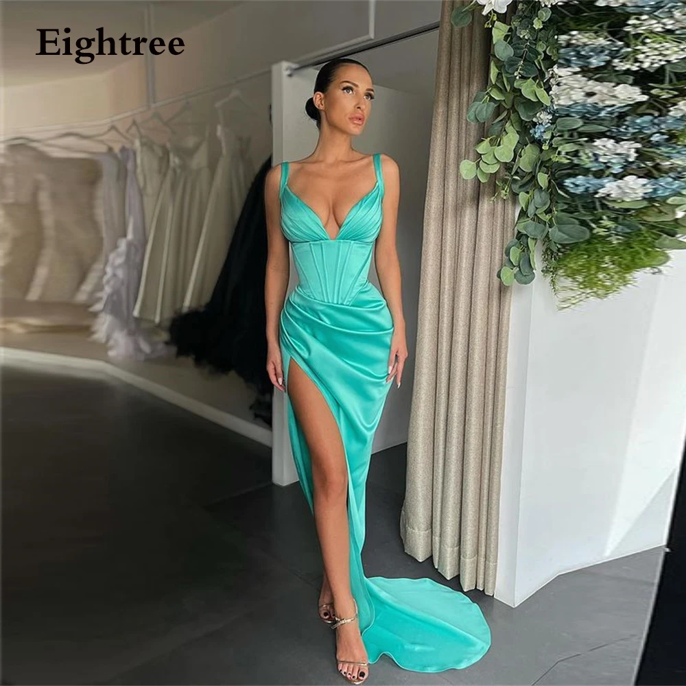 

Sweet Modern Long Side Slit Evening Dresses Sleevesless Spaghetti Bridal Formal Bridal Gowns Prom Party Dress Vestidos de festa