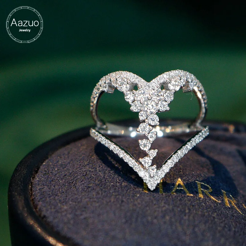 

Aazuo Hot Sale 18K White Gold Real Diamond 0.80ct IJ SI Heart Ring for Woman Charm Jewelry Fashion Love Gift Au750 Real Gold