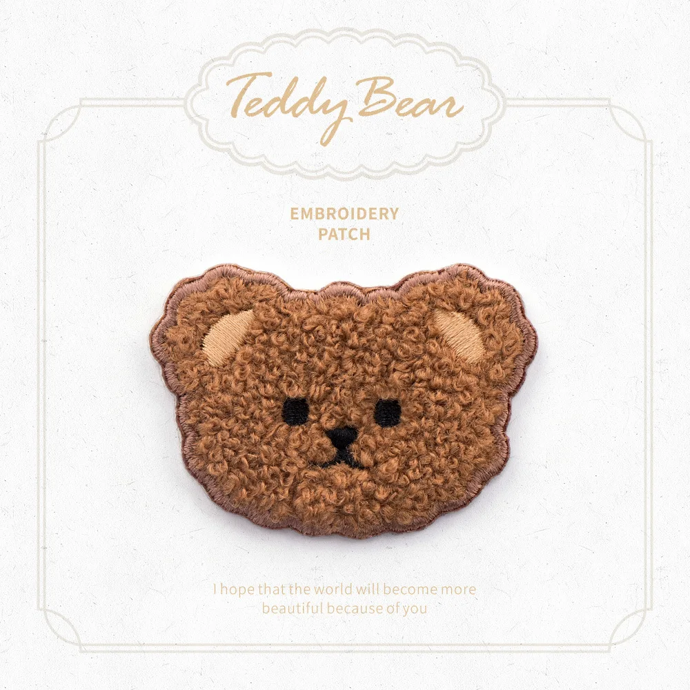 Lovely Plush Teddy Bear Patch Embroidery Cloth Stickers Fashionable Patchwork with Self-adhesive Decoration for Bag Clothes