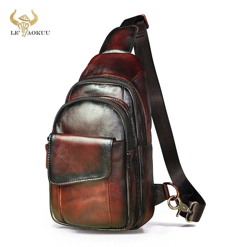 Luxury Quality Leather Fashion Wine Triangle Sling Chest Bag 8