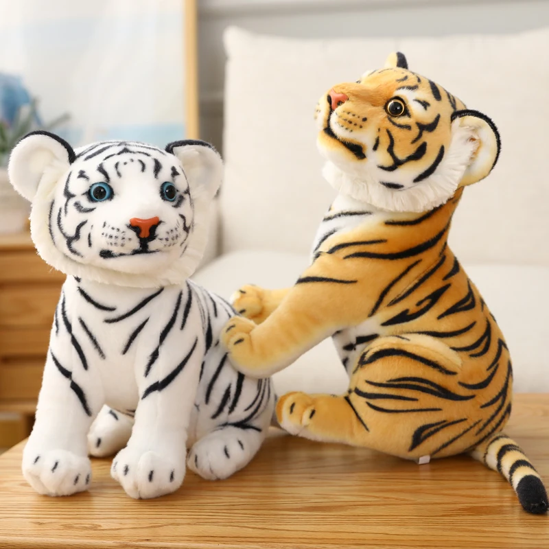 Cute lifelike tiger fluffy stuffed animals white tiger plush toy 23-33cm small size real-life wild animals kids toy gift for boy