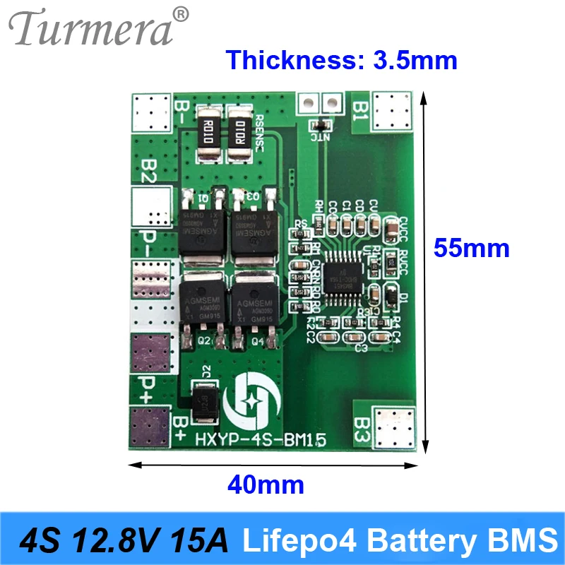 Lifepo4 Battery BMS 4S 15A 12.8V 14.4V 32650 32700 for Electric Boat Uninterrupted Power Supply 12V Solar Panel Battery Turmera