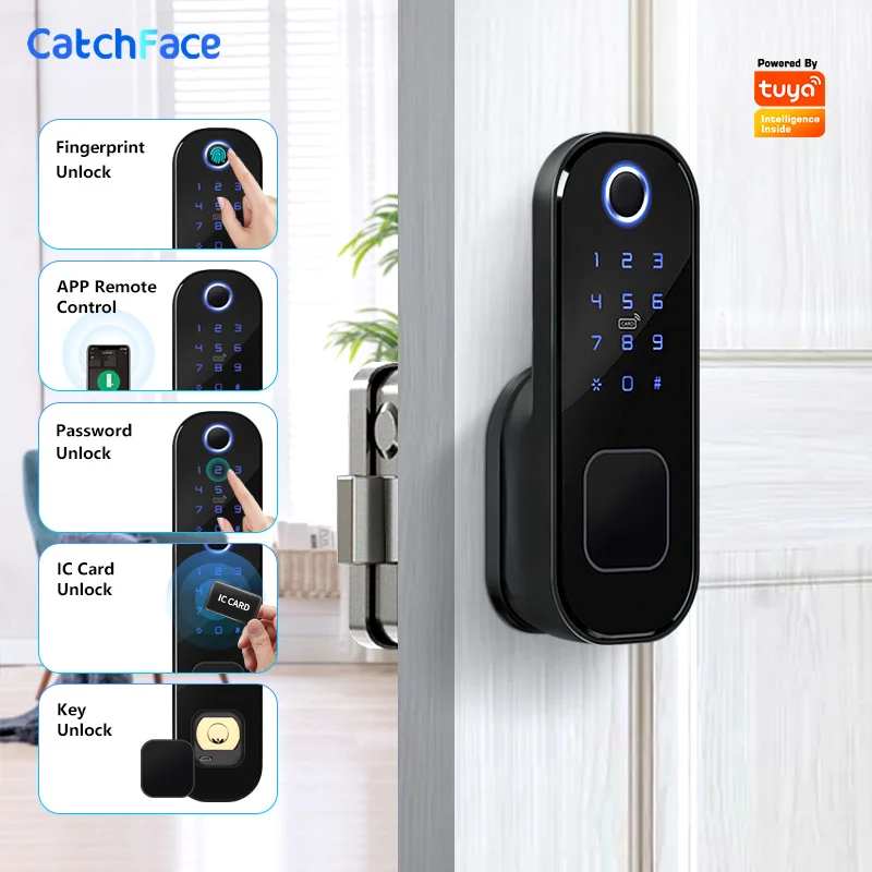 Electronic Door Lock DOUBLE SIDED Garden Outdoor Gate Lock Tuya app Wifi Passcode Rfid Card Keyless Front Fingerprint Lock