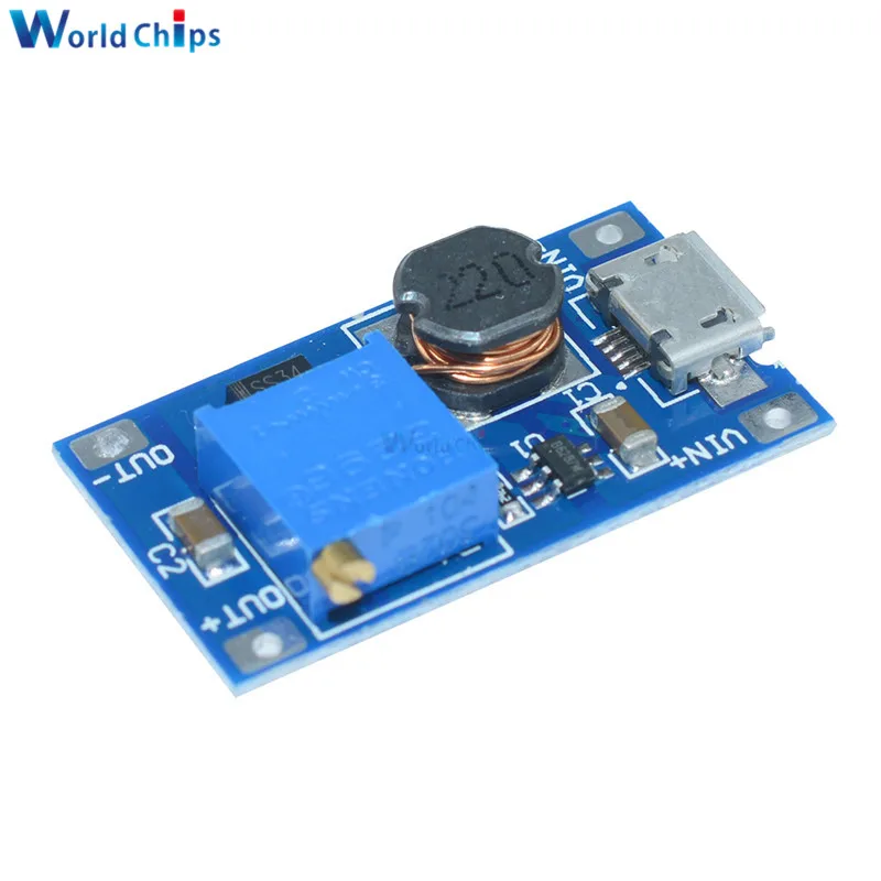 MT3608 DC-DC Adjustable Boost Module 2A Boost Plate DC-DC Step Up Converter Module with MICRO USB 2V-24V to 5V 9V 12V 28V